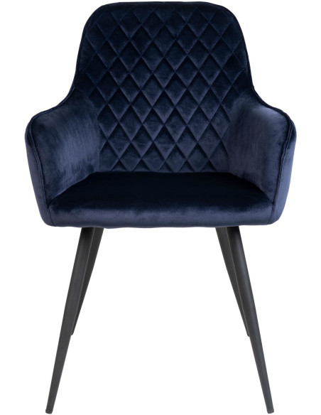 Fauteuil de table matelassé Velours Bleu Métal Noir Harbo (Lot de 2) 