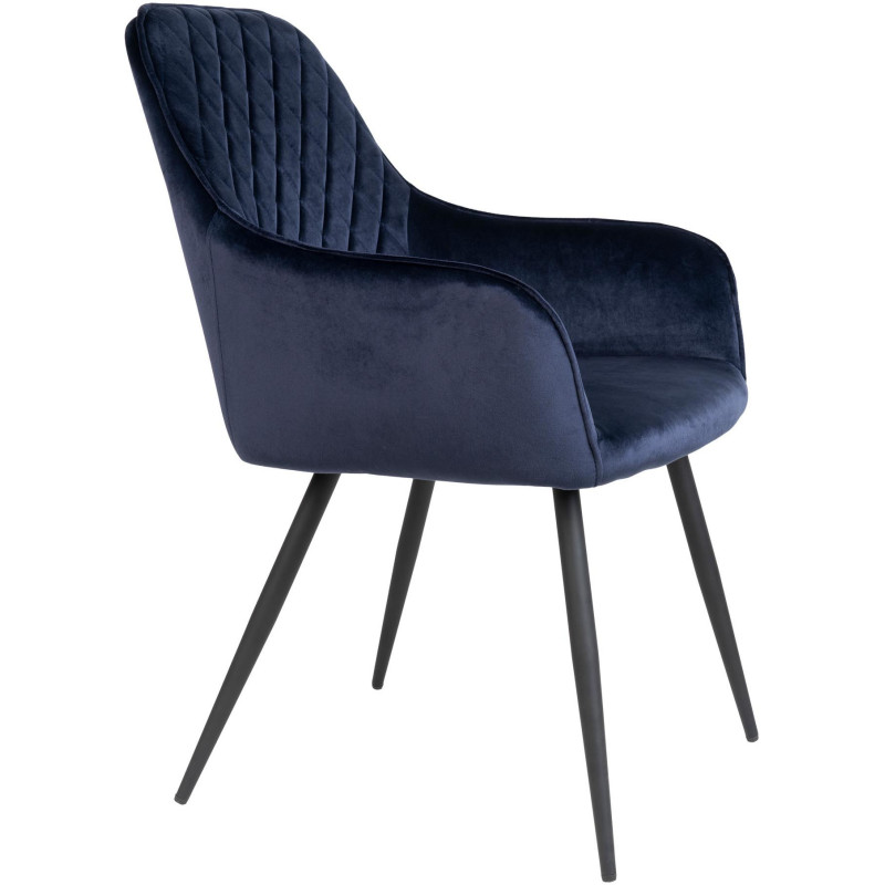 Fauteuil de table matelassé Velours Bleu Métal Noir Harbo (Lot de 2) 