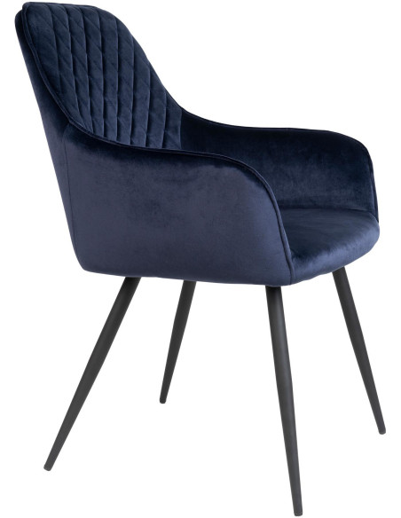 Fauteuil de table matelassé Velours Bleu Métal Noir Harbo (Lot de 2) 