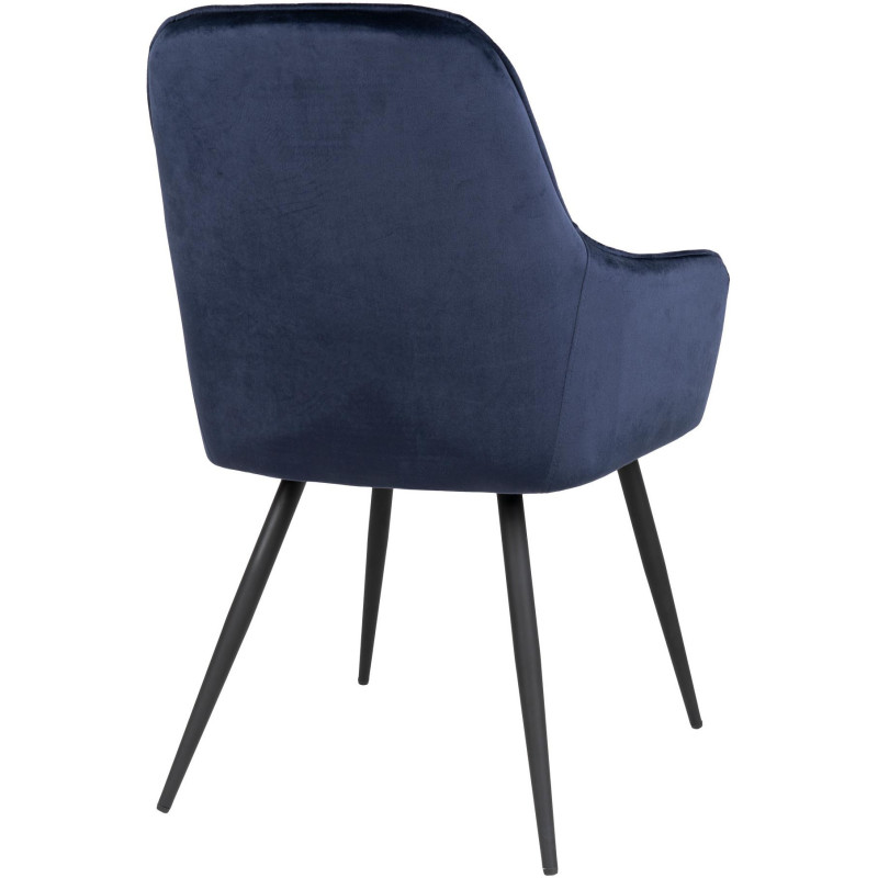 Fauteuil de table matelassé Velours Bleu Métal Noir Harbo (Lot de 2) 