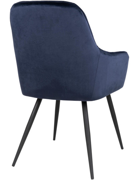 Fauteuil de table matelassé Velours Bleu Métal Noir Harbo (Lot de 2) 