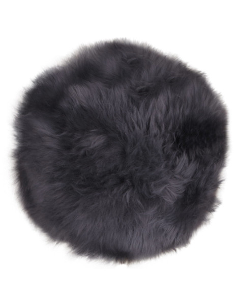 Coussin Peau de mouton poils longs Rond 35x35 Cuir d'agneau Gris Lambskin 