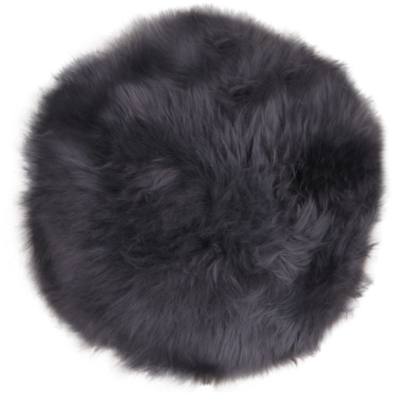 Coussin Peau de mouton poils longs Rond 35x35 Cuir d'agneau Gris Lambskin 