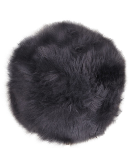 Coussin Peau de mouton poils longs Rond 35x35 Cuir d'agneau Gris Lambskin 