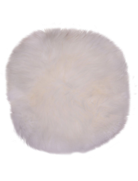 Coussin Peau de mouton poils longs Rond 35x35 Cuir d'agneau Blanc ivoire Lambskin 