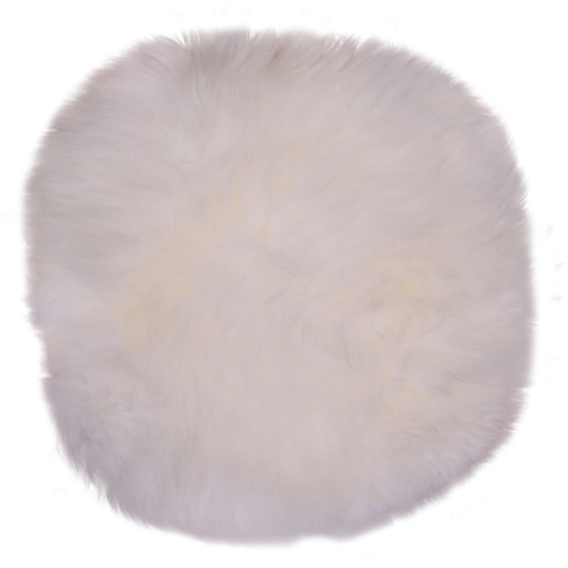 Coussin Peau de mouton poils longs Rond 35x35 Cuir d'agneau Blanc ivoire Lambskin 
