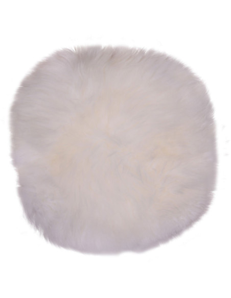 Coussin Peau de mouton poils longs Rond 35x35 Cuir d'agneau Blanc ivoire Lambskin 