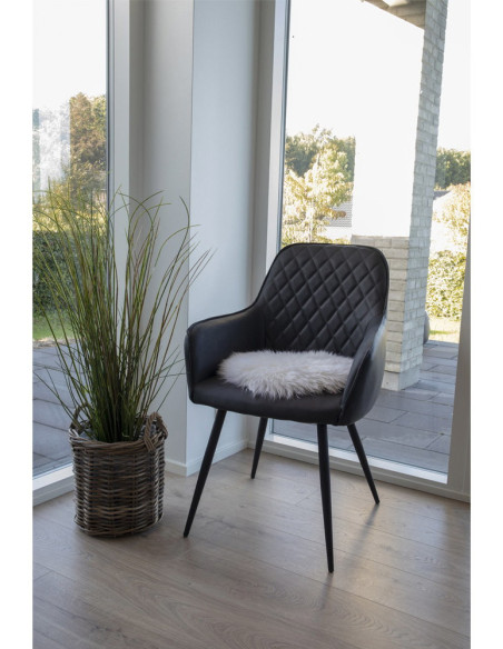 Coussin Peau de mouton poils longs Rond 35x35 Cuir d'agneau Blanc ivoire Lambskin 