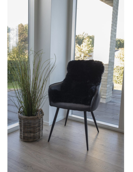 Peau de mouton poils longs 50x85 Cuir d'agneau Noir Lambskin 