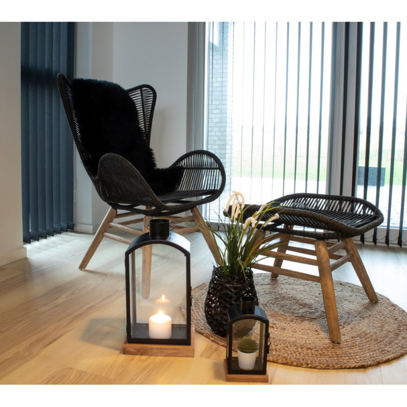 Peau de mouton poils longs 50x85 Cuir d'agneau Noir Lambskin 