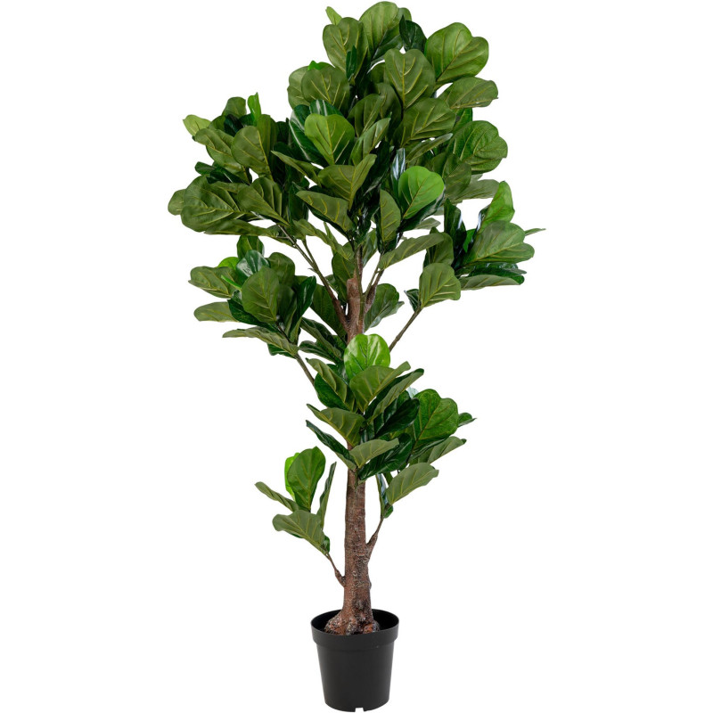 Grand Arbre artificiel réaliste Feuilles de violon Hauteur 190 cm Plastique Vert Noir 