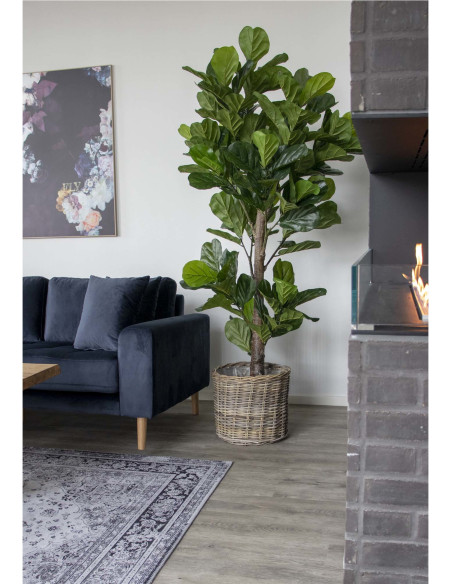 Grand Arbre artificiel réaliste Feuilles de violon Hauteur 190 cm Plastique Vert Noir 