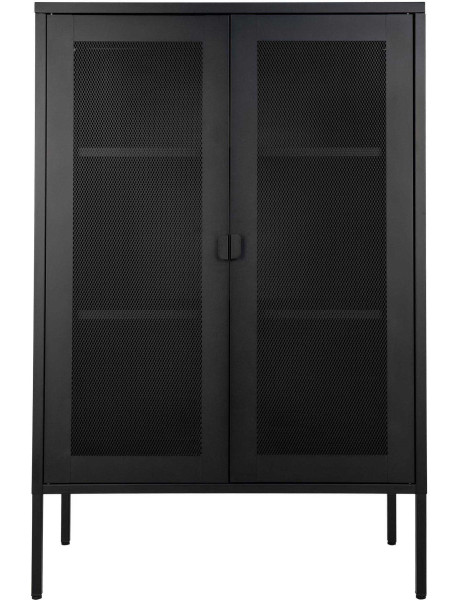 Petit Buffet Vitrine grillage Bas 2 portes Métal Noir Melbourne 