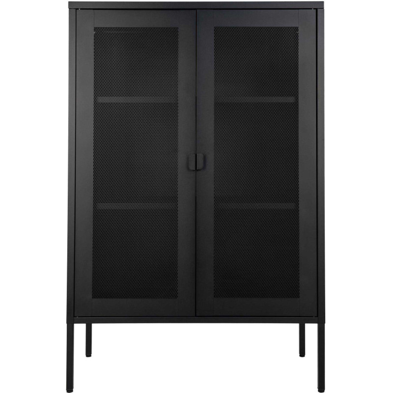 Petit Buffet Vitrine grillage Bas 2 portes Métal Noir Melbourne 