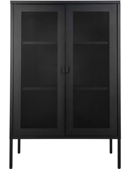 Petit Buffet Vitrine grillage Bas 2 portes Métal Noir Melbourne 