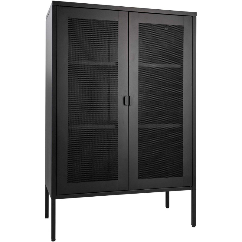 Petit Buffet Vitrine grillage Bas 2 portes Métal Noir Melbourne 
