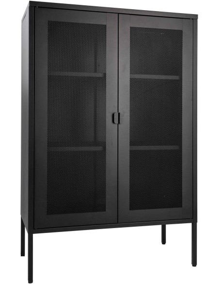 Petit Buffet Vitrine grillage Bas 2 portes Métal Noir Melbourne 