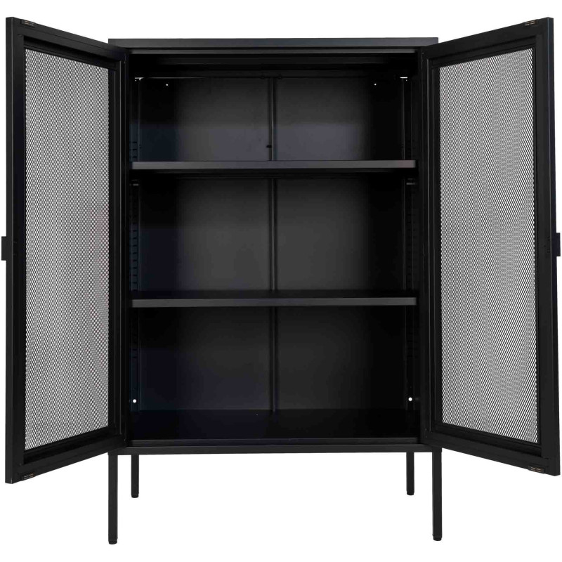 Petit Buffet Vitrine grillage Bas 2 portes Métal Noir Melbourne 