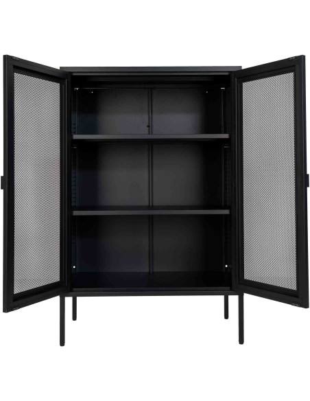Petit Buffet Vitrine grillage Bas 2 portes Métal Noir Melbourne 