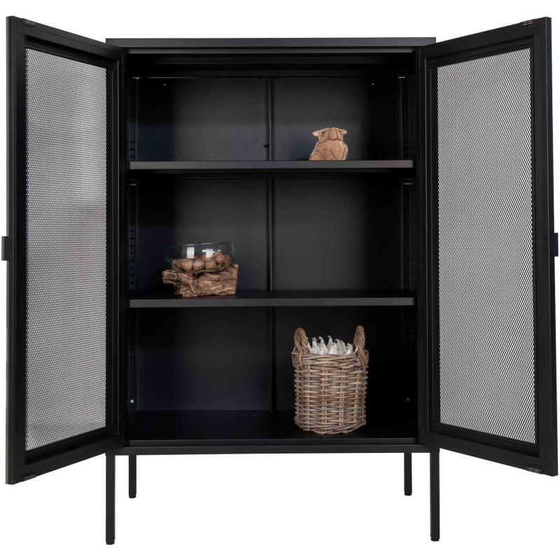 Petit Buffet Vitrine grillage Bas 2 portes Métal Noir Melbourne 