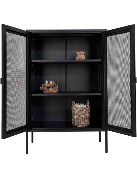 Petit Buffet Vitrine grillage Bas 2 portes Métal Noir Melbourne 