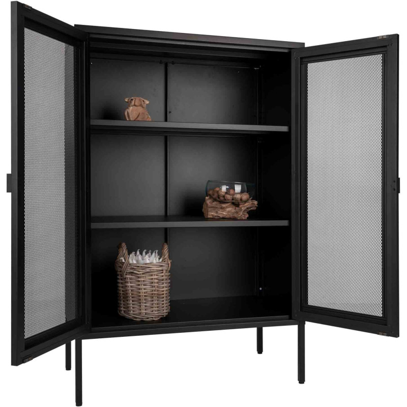 Petit Buffet Vitrine grillage Bas 2 portes Métal Noir Melbourne 