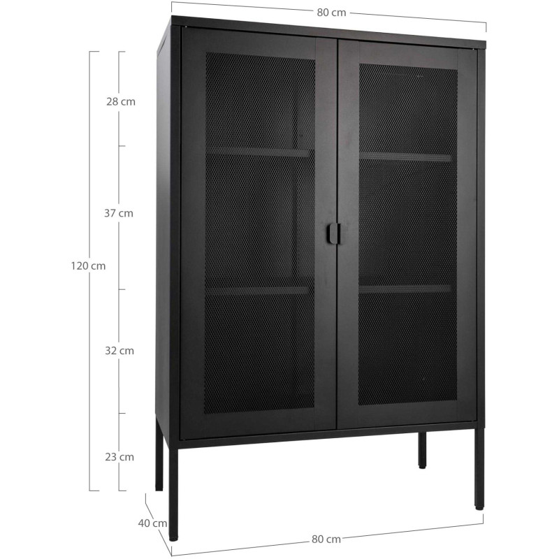 Petit Buffet Vitrine grillage Bas 2 portes Métal Noir Melbourne 