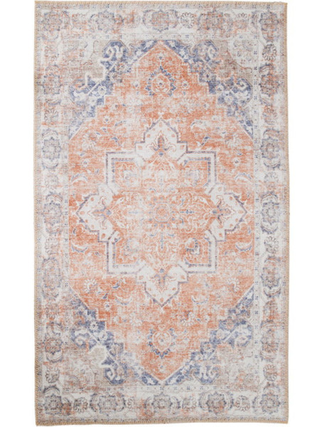 Grand Tapis oriental Rectangulaire 160x230 Chenille Polyester Orange Bleu Havana 