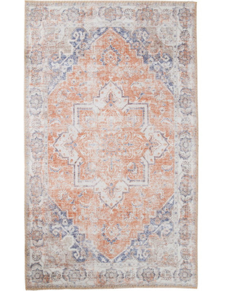 Grand Tapis oriental Rectangulaire 160x230 Chenille Polyester Orange Bleu Havana 