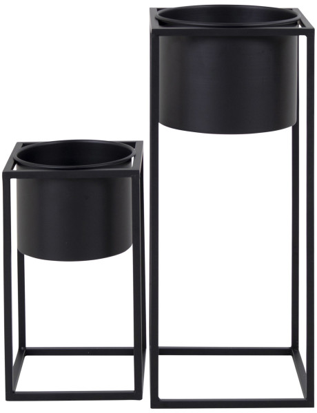 Cache pot moderne sur pied Rond Métal Noir Marla (Lot de 2) 