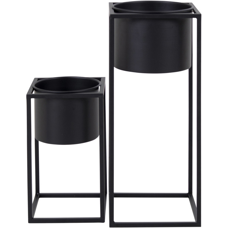 Cache pot moderne sur pied Rond Métal Noir Marla (Lot de 2) 
