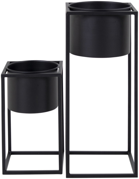 Cache pot moderne sur pied Rond Métal Noir Marla (Lot de 2) 