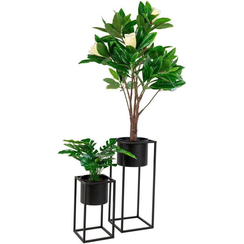 Cache pot moderne sur pied Rond Métal Noir Marla (Lot de 2) 