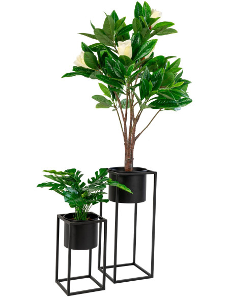 Cache pot moderne sur pied Rond Métal Noir Marla (Lot de 2) 