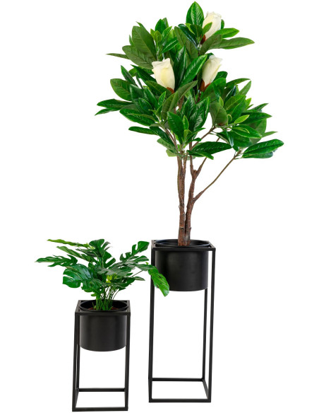 Cache pot moderne sur pied Rond Métal Noir Marla (Lot de 2) 