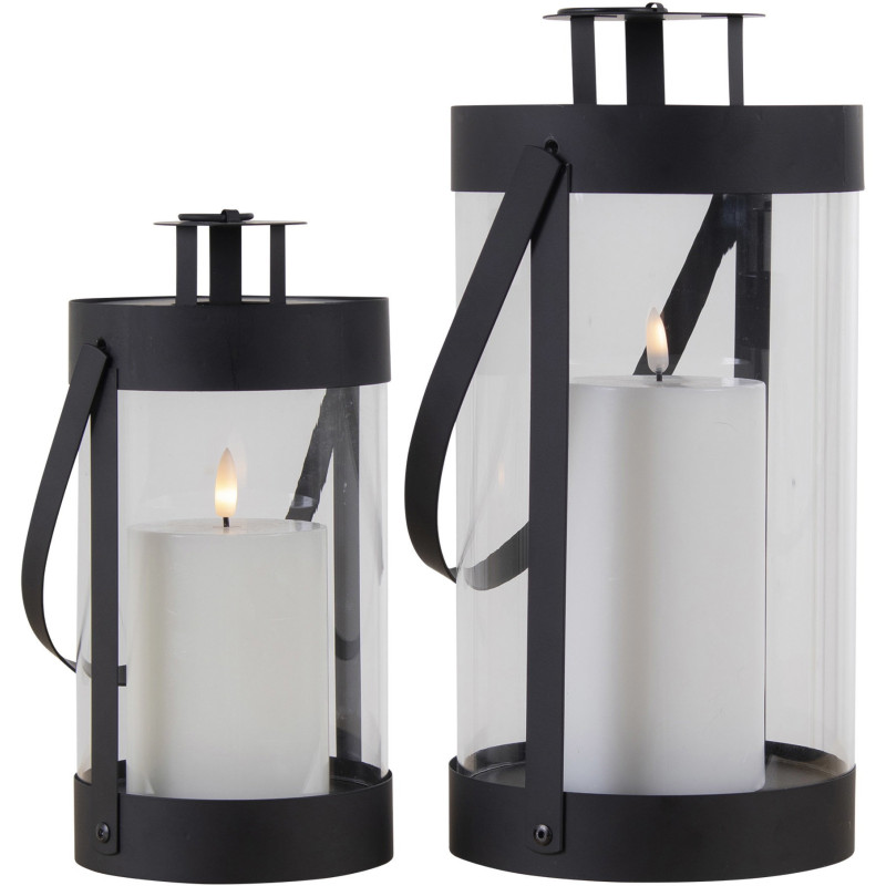 Lanterne Photophore moderne pour bougie Métal Noir Verre Transparent Bondi (Lot de 2) 