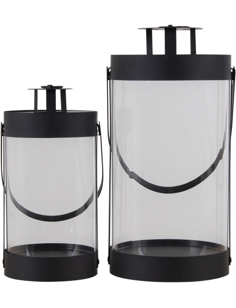 Lanterne Photophore moderne pour bougie Métal Noir Verre Transparent Bondi (Lot de 2) 
