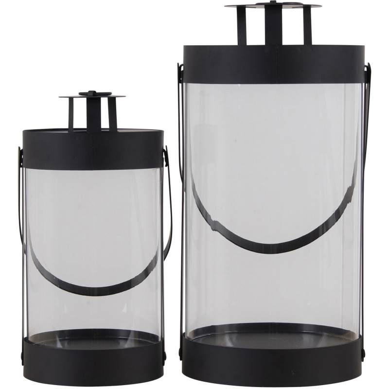 Lanterne Photophore moderne pour bougie Métal Noir Verre Transparent Bondi (Lot de 2) 
