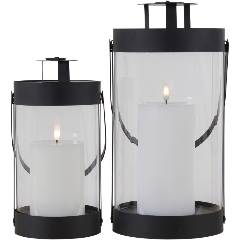 Lanterne Photophore moderne pour bougie Métal Noir Verre Transparent Bondi (Lot de 2) 