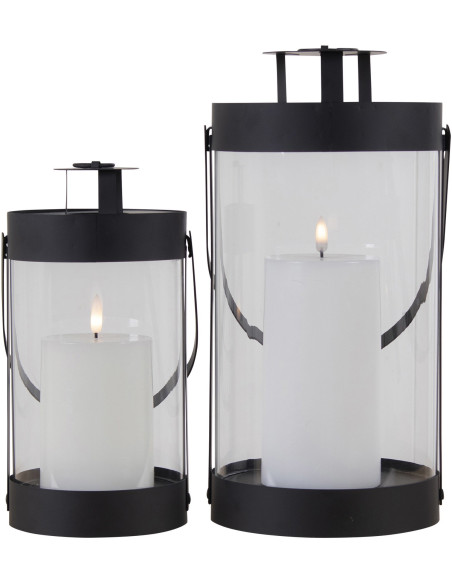 Lanterne Photophore moderne pour bougie Métal Noir Verre Transparent Bondi (Lot de 2) 