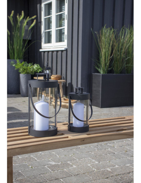 Lanterne Photophore moderne pour bougie Métal Noir Verre Transparent Bondi (Lot de 2) 
