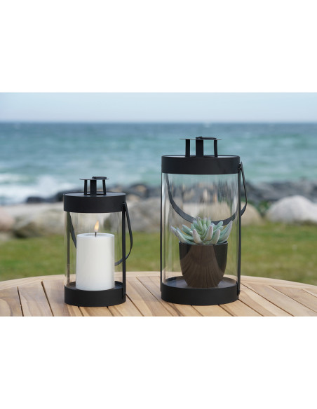 Lanterne Photophore moderne pour bougie Métal Noir Verre Transparent Bondi (Lot de 2) 