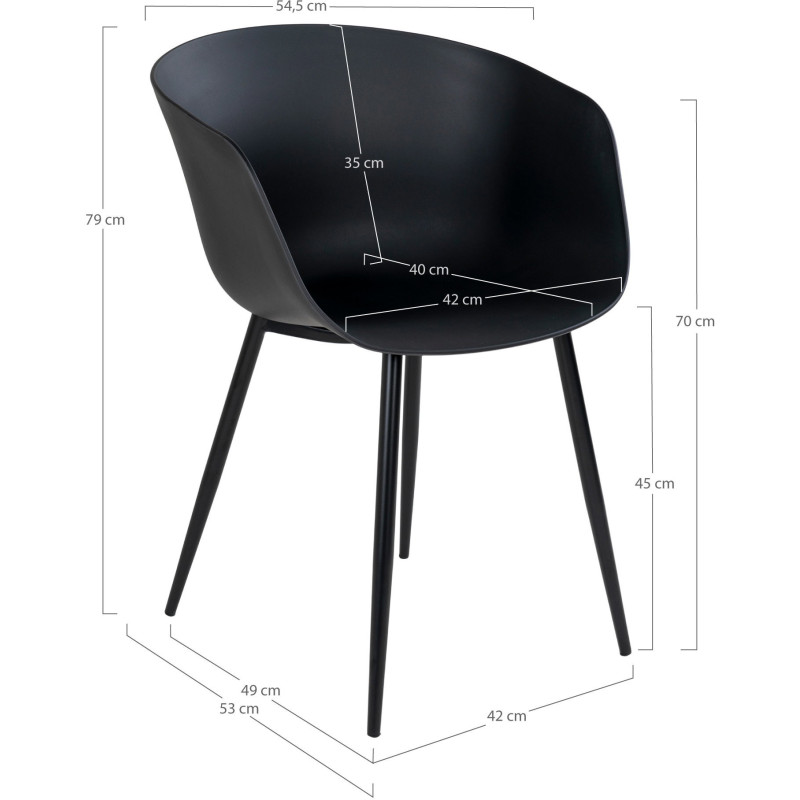 Fauteuil de table extérieur moderne Polypropylène Métal Noir Roda (Lot de 2) 