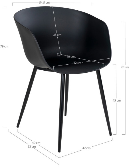 Fauteuil de table extérieur moderne Polypropylène Métal Noir Roda (Lot de 2) 