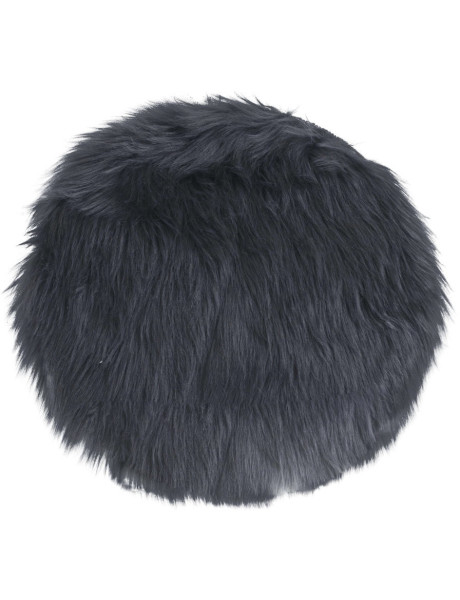 Coussin Peau de mouton poils longs Rond 35x35 Fausse fourrure Gris Lambskin 