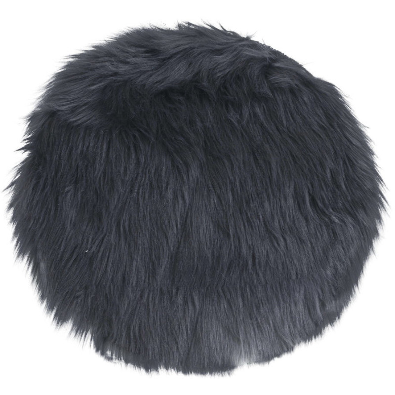 Coussin Peau de mouton poils longs Rond 35x35 Fausse fourrure Gris Lambskin 