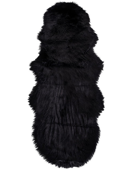 Grande Peau de mouton poils longs 60x180 Fausse fourrure Noir Lambskin 