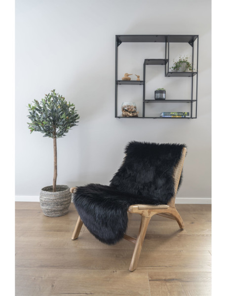 Grande Peau de mouton poils longs 60x180 Fausse fourrure Noir Lambskin 