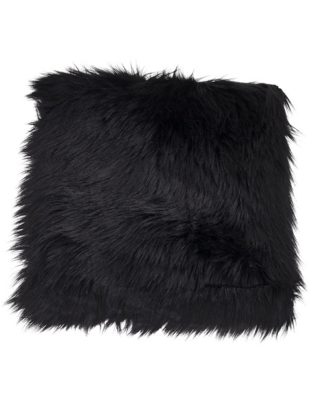 Coussin Peau de mouton poils longs Carré 40x40 Fausse fourrure Noir Lambskin 