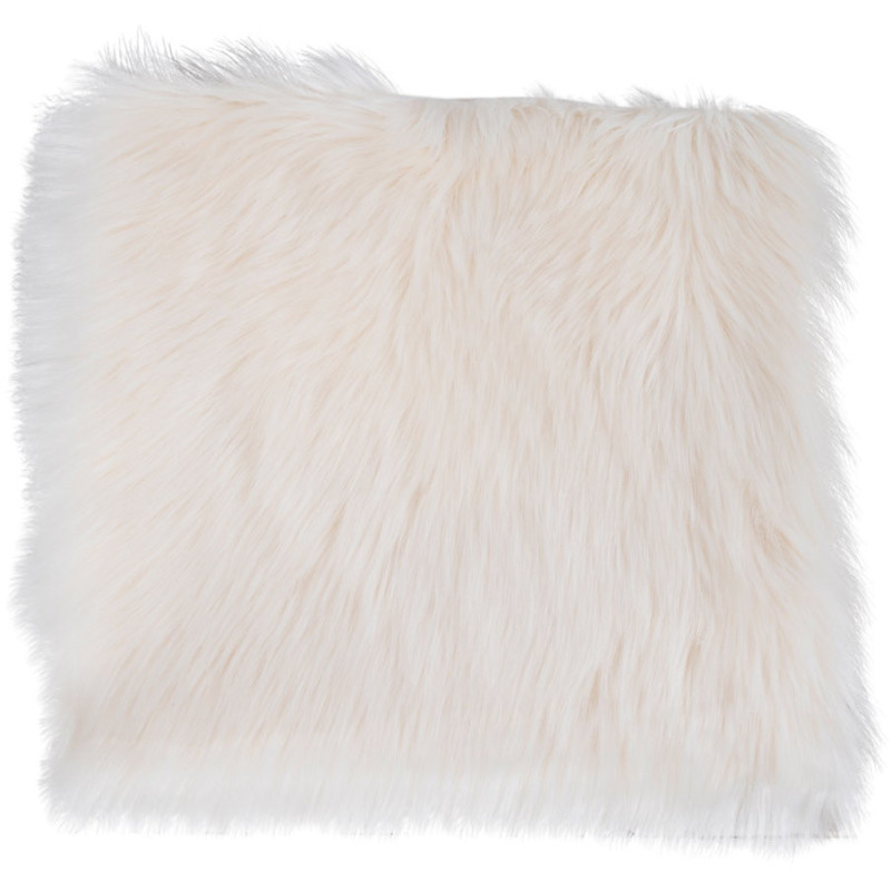 Coussin Peau de mouton poils longs Carré 40x40 Fausse fourrure Blanc ivoire Lambskin 